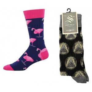 NEW SOCKSMITH men's illuminati & flamingo socks - set of 2 pair in multi